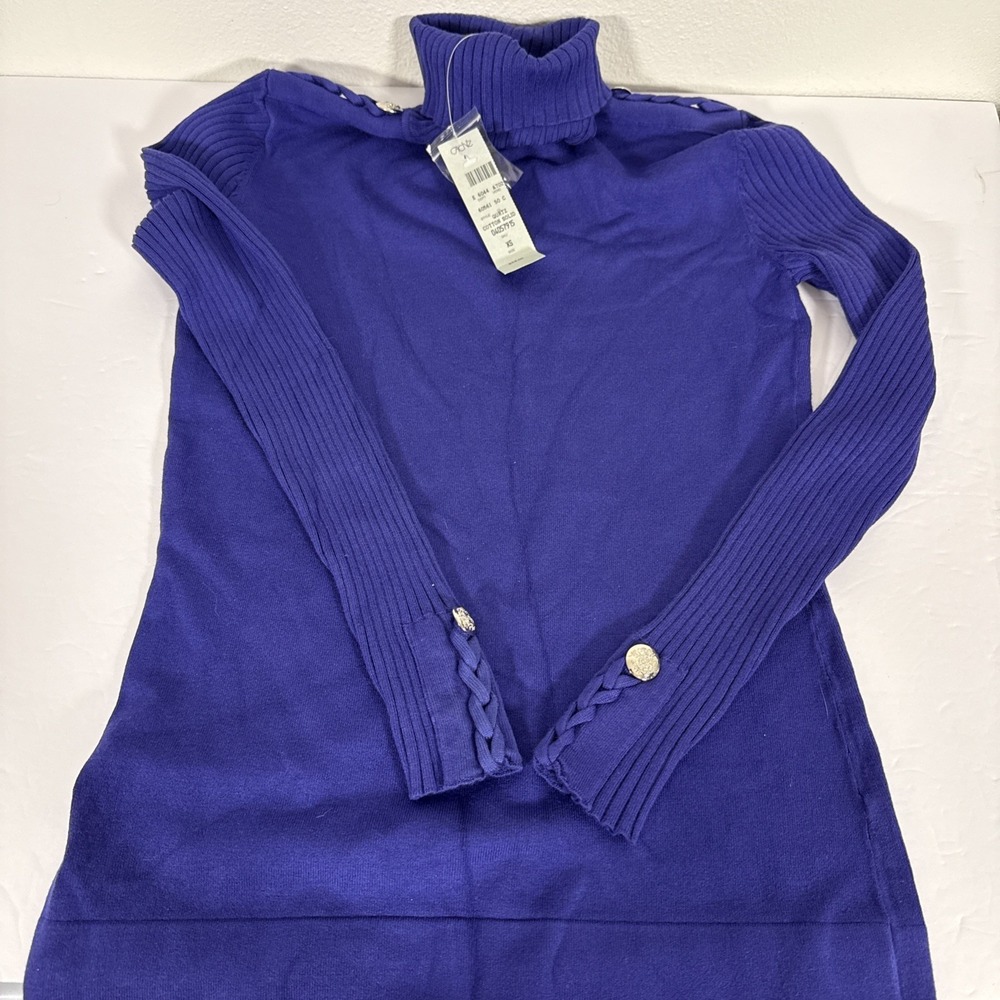 NWT Cache Y2K Women's Sz XS‎ Purple Button Turtleneck Stretch Sweater Cotton D2